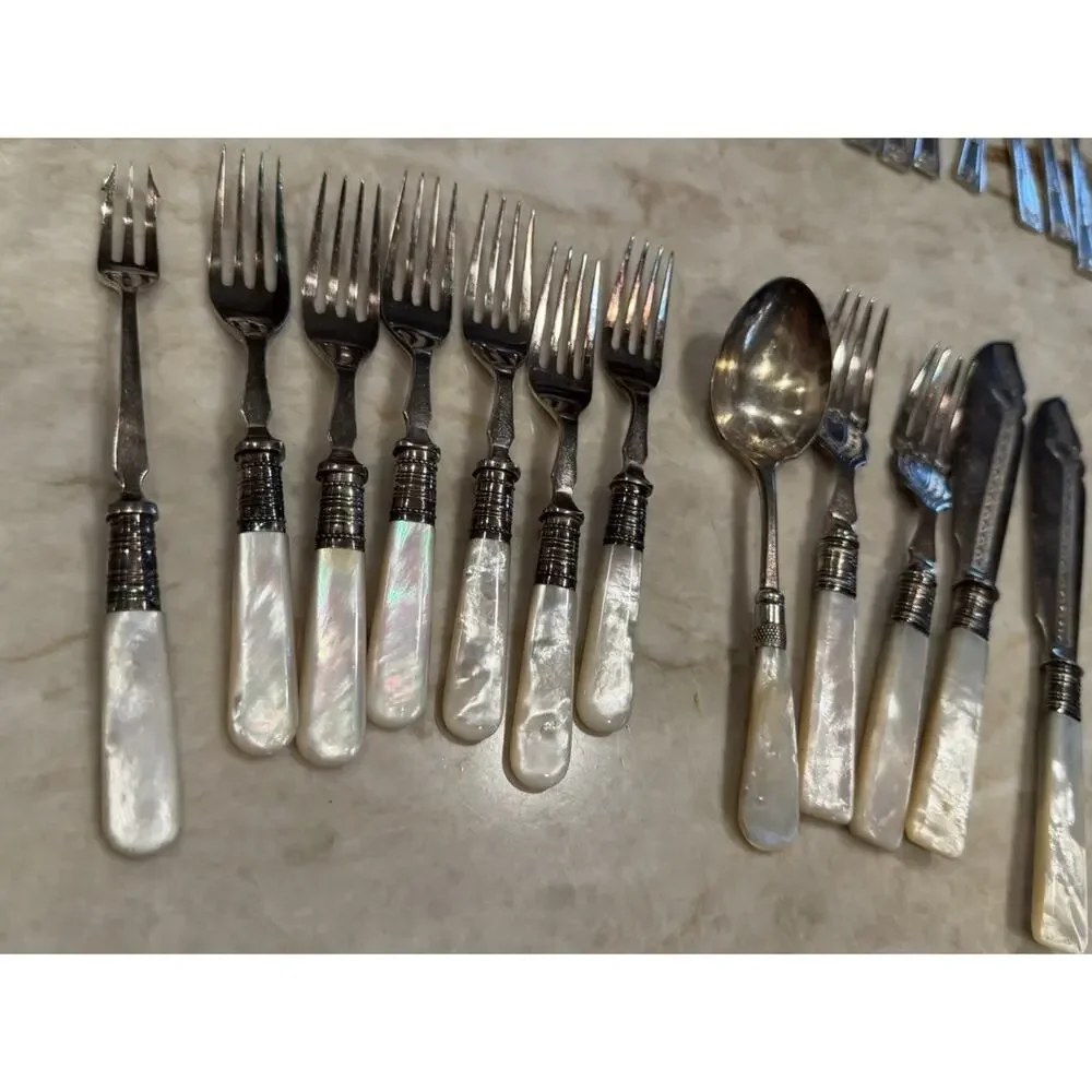 Antique Mother of Pearl Silverware Victorian Period Set of 12 Pieces